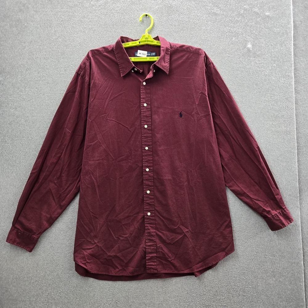 Ralph Lauren Men Button Up Shirt 3XLT Burgundy Embroidered Classic